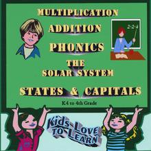 Multiplication, Addition, Phonics, States & Capitals, The Solar System